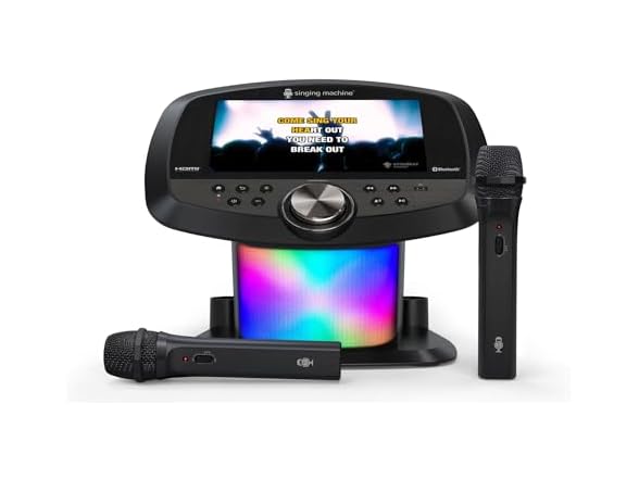 Woot Sale Singing Machine Wi-Fi Karaoke Hub with 10.1" LCD touchscreen display, 2 Wireless Microphones, Black