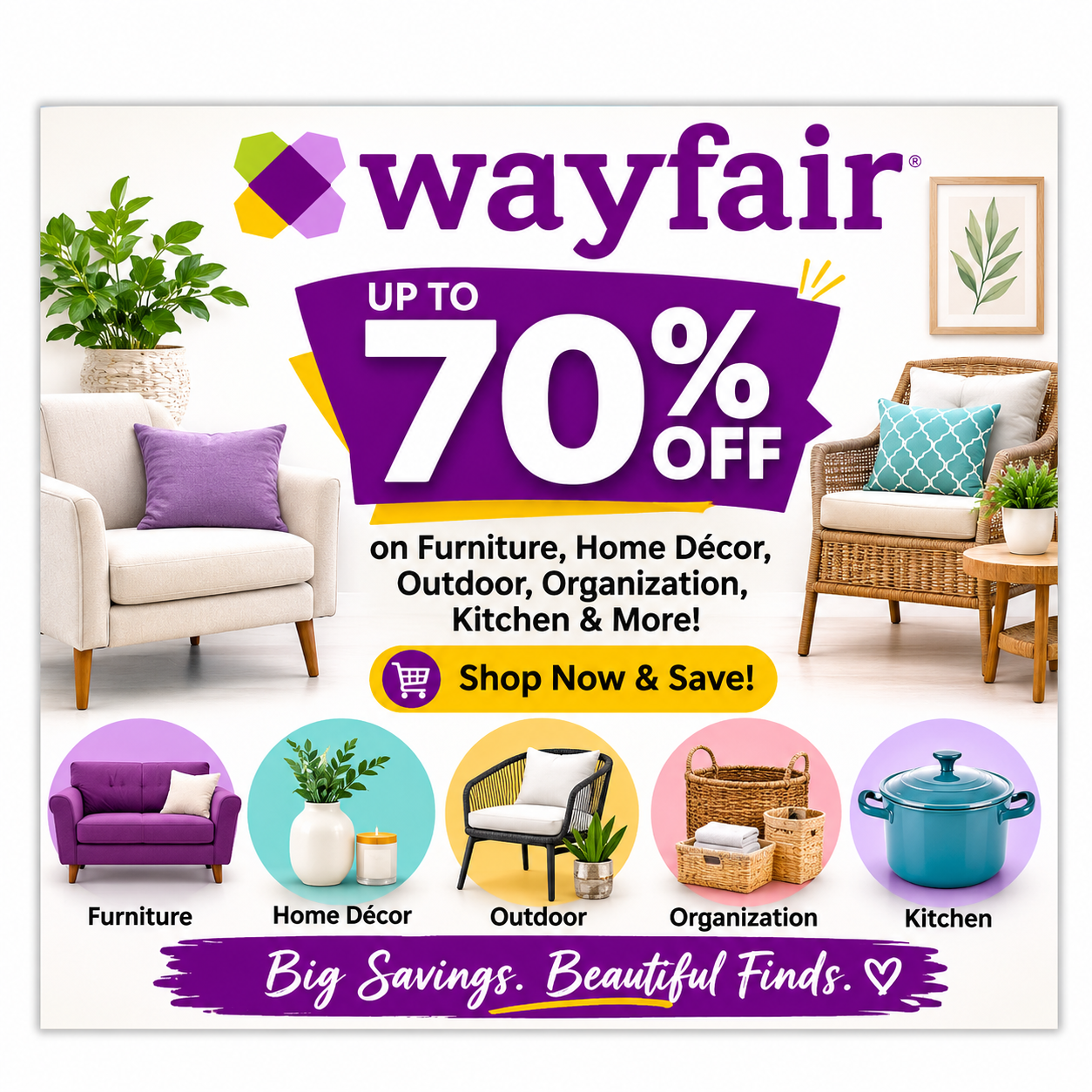 Wayfair is offering up to 70% OFF