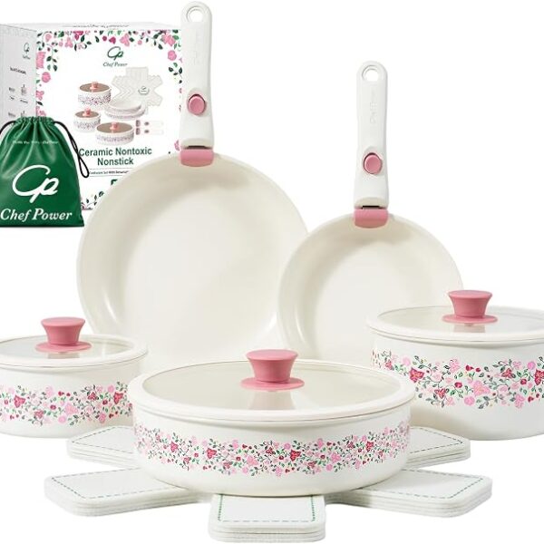 Ceramic Nonstick Cookware Set with Detachable Handles