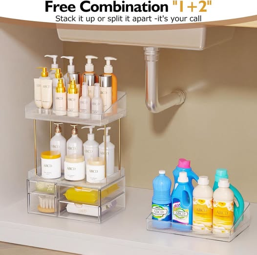 4-Tier Clear Makeup Organizer with Drawers