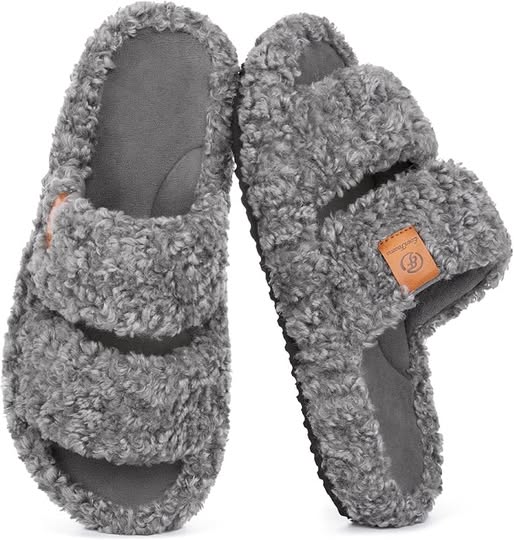 Women's Fuzzy Open-Toe Slippers