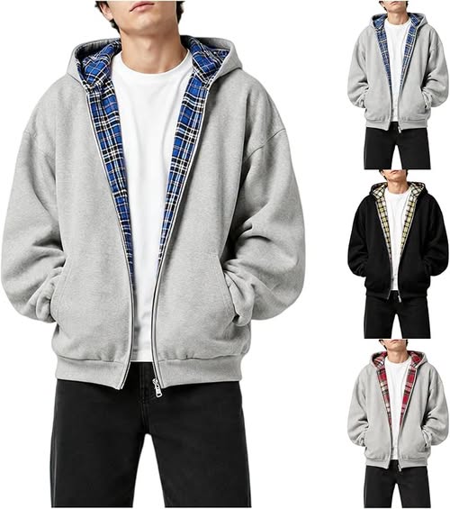 50% 0FF Unisex Y2K Plaid Zip-Up Hoodie