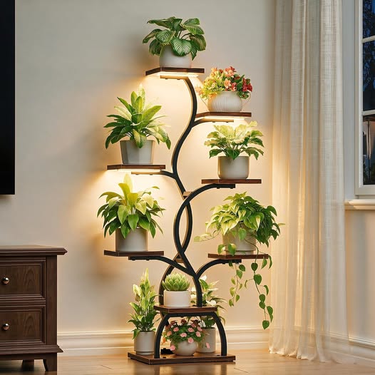 8-Tier Indoor Plant Stand with Grow Light