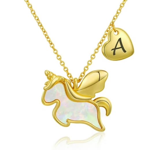 LUNVKY Unicorn Initial Necklace