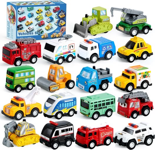 JOYIN 18-Piece Pull-Back Cars & Trucks Set