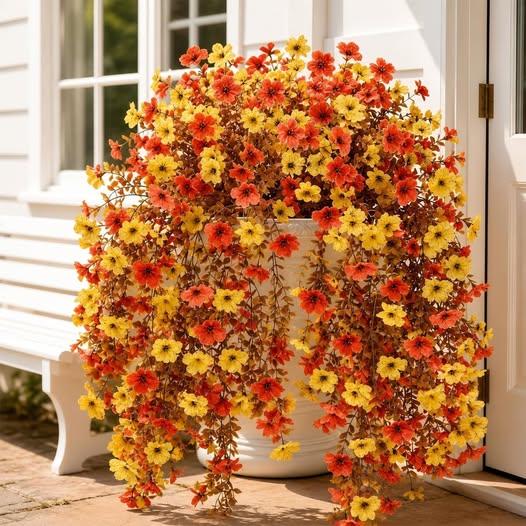 Geegoods Artificial Hanging Mum Flowers 2-Pack