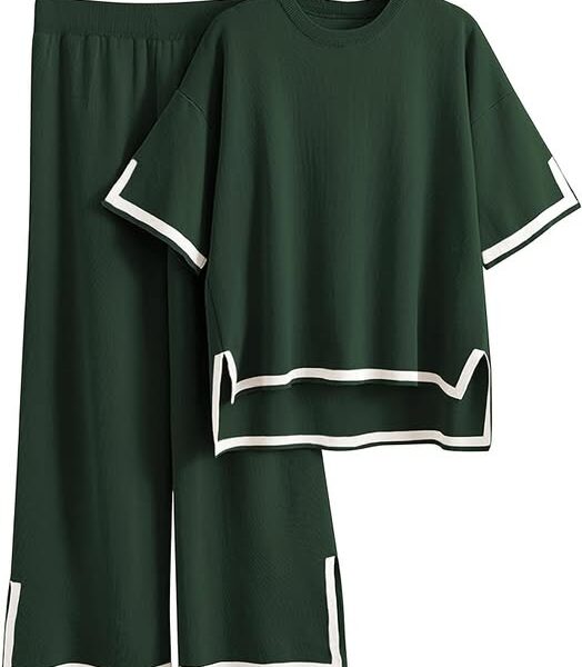Women's 2-Piece Knit Lounge Set with Wide-Leg Pants