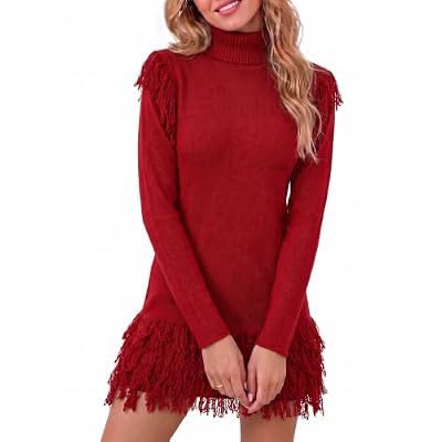Women's Fringe Turtleneck Sweater Dress
