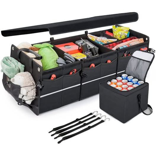 Car Trunk Organizer 110L, Collapsible Large Storage Box with Cooler Bag