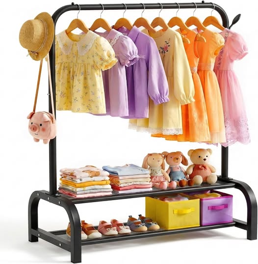 Montessori Kids Clothing Rack with Storage Shelves & Hooks