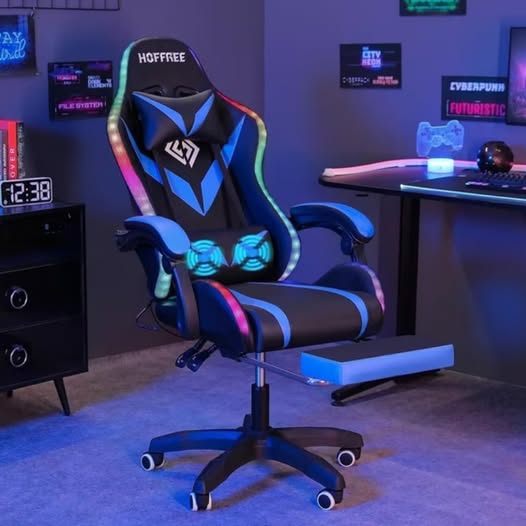 Gaming Chair with Massage and LED RGB Lights