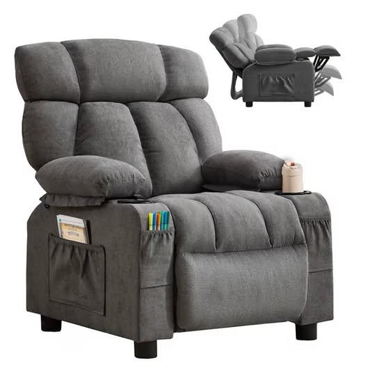 Kids Push-Back Recliner Chair with Cup Holders