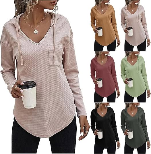 Women's V-Neck Waffle Knit Hoodie