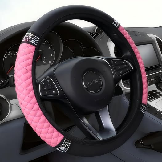 15" Soft Leather Steering Wheel Cover with Rhinestones