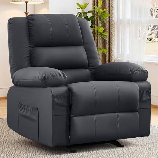 Home Modern Comfort Reclining Chair,Elderly Single Rocker Sofa with Side Pocket for Bedroom Home Theater