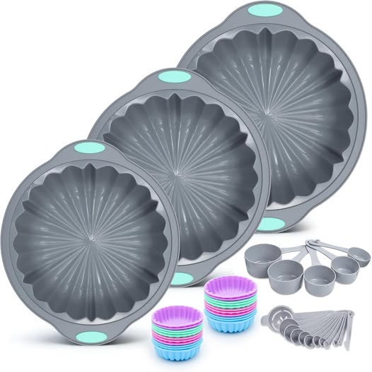 44-Piece Silicone Round Cake Pan Set with Baking Cups