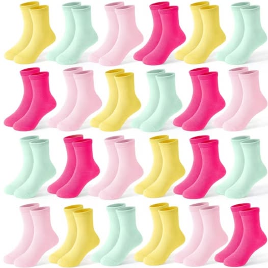 24-Pairs Girls' Colorful Athletic Crew Socks