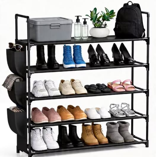 5-Tier Metal Shoe Rack with Side Pocket