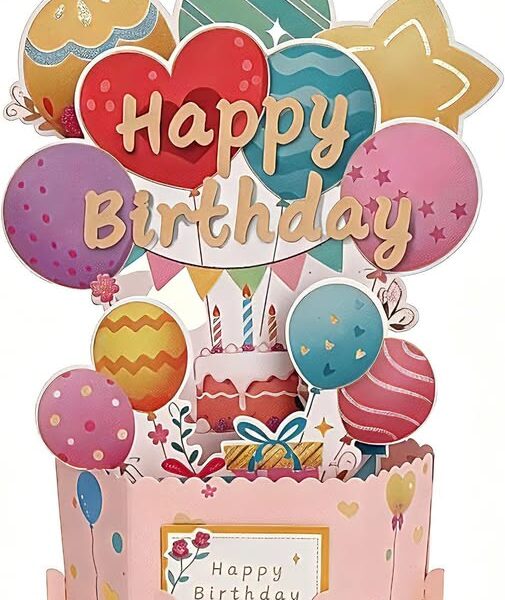 3D Pop-Up Birthday Greeting Card with Balloon Bouquet