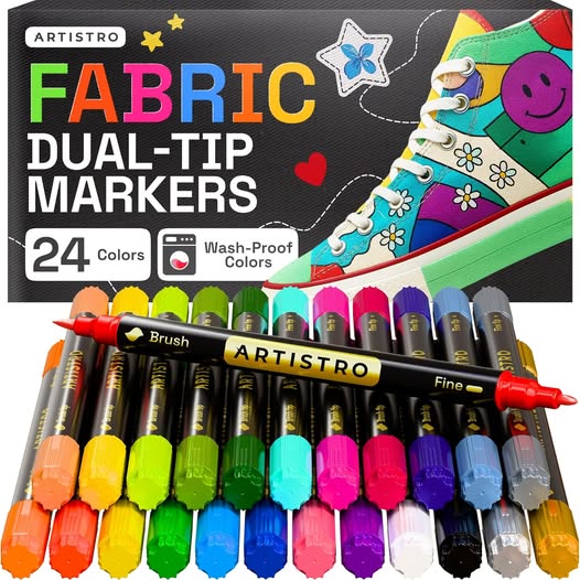 24 Dual-Tip Permanent Fabric Markers Decorating Kit