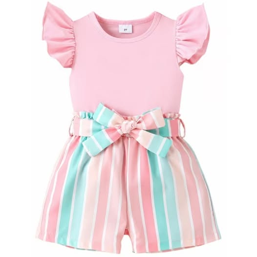 2-Piece Toddler Girls Flutter-Sleeve Top & Shorts Set