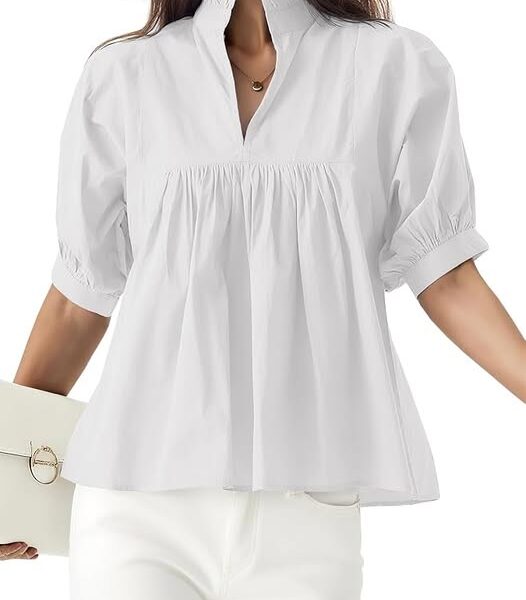 50% 0FF Women's V-Neck Puff-Sleeve Babydoll Peplum Top