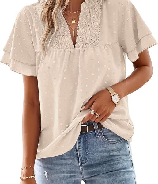 50% 0FF Women's V-Neck Butterfly-Sleeve Swiss Dot Tunic Top