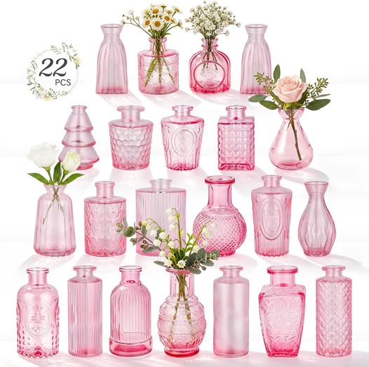 22-Pack Pink Vintage Glass Bud Vases