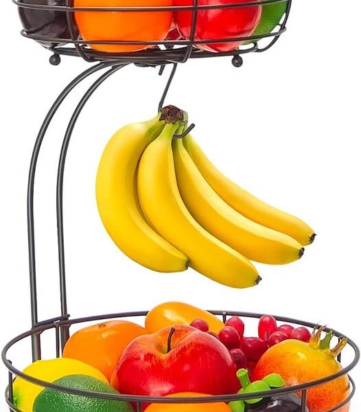 2-Tier Countertop Fruit & Vegetable Basket with Banana Hanger