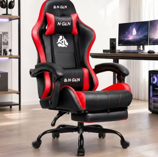 Office Gaming Chair with Footrest & Lumbar Support, Ergonomic Adjustable Computer Chair with Swivel Seat & Headrest