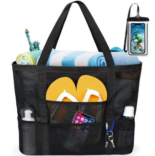 Oversized Mesh Beach Tote Bag with 9 Pockets
