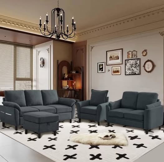 4 Piece Sofa Set,Sectional Sofa Couch with Storage Ottoman and Storage Pockets