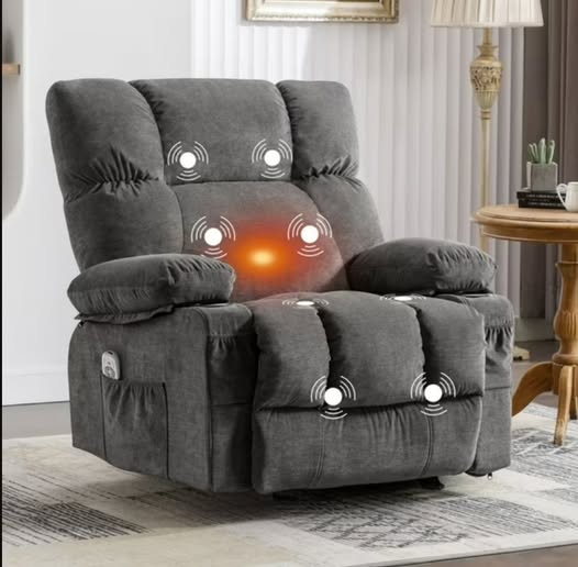 Manual Recliner Chair with Heat Therapy and Massage Function, Grey