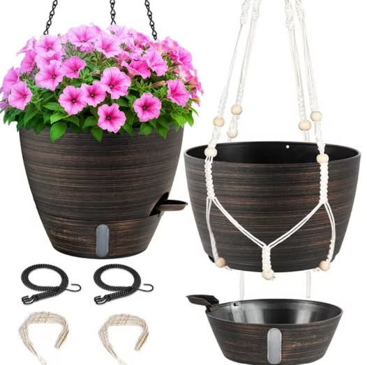 2-Pack 12" Teal & Gold Self-Watering Hanging Planters