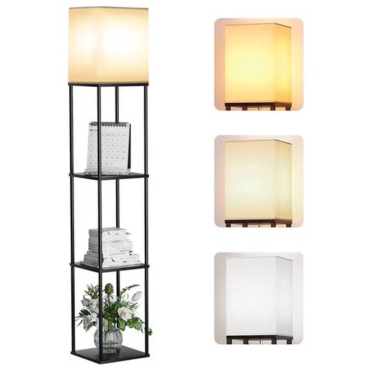 63" Floor Lamp with Shelves & 3 Color Temperatures