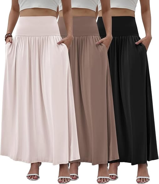 3-Pack Women's Long Maxi Skirts with Pockets