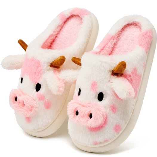 Fuzzy Slippers for Women Cute Cow House