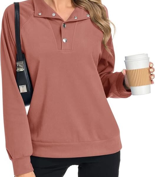 50% 0FF Womens Casual Long Sleeve Henley Neck Sweatshirt with Snap Button