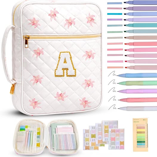 Personalized Quilted Bible Bag with Study Supplies