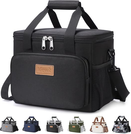 Insulated Lunch Bag, Soft Cooler Tote, 12-Can (9L), Black