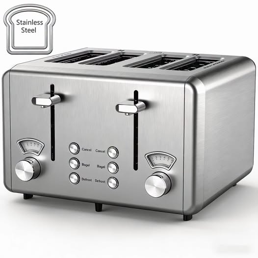 4 Slice Toaster - Stainless Steel Bagel Toaster
