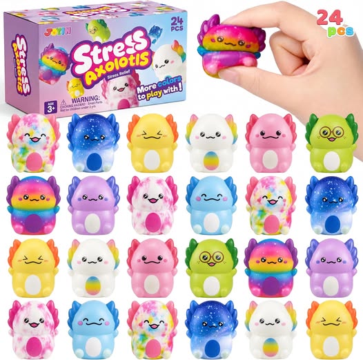 24-Pack Axolotl Squishy Stress Relief Fidget Toys