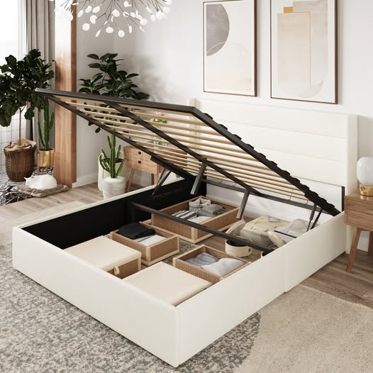 Braya Hydraulic Lift Up Storage Upholstered Platform Bed