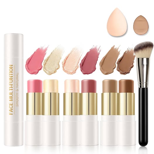 6-Color Dual-Ended Cream Contour, Bronzer, Blush & Highlighter Makeup Stick Set