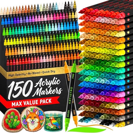 150 Acrylic Dual-Tip Glass Marker Pens for Wine Glasses