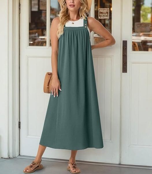 Women's Lightweight Sleeveless Boho Overall Dress with Pockets