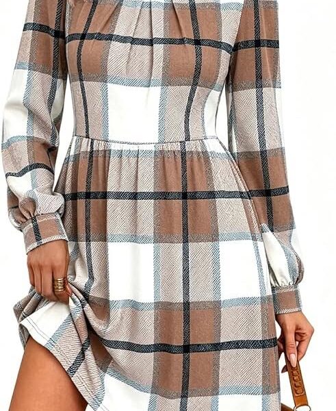 58% 0FF Women's Long-Sleeve Pleated A-Line Dress with Pockets
