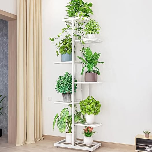 7-Tier White Metal Plant Stand for Indoor & Outdoor Use