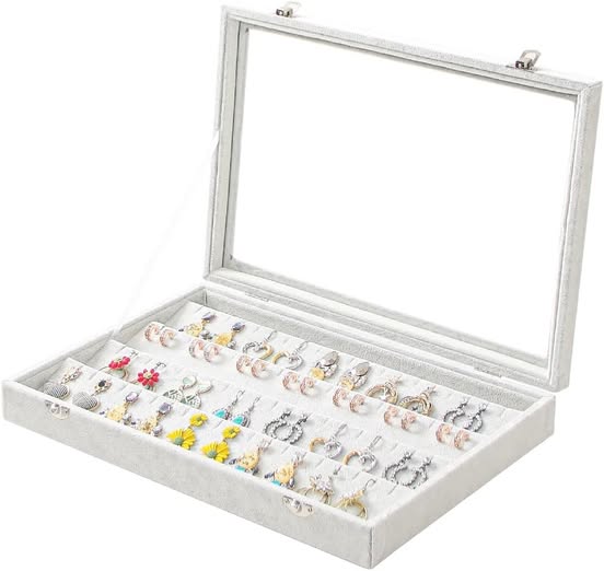 Velvet Earring Organizer Tray with Glass Lid