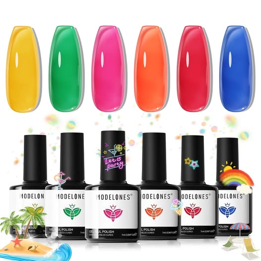 6-Color Jelly Neon Sheer Gel Nail Polish Set